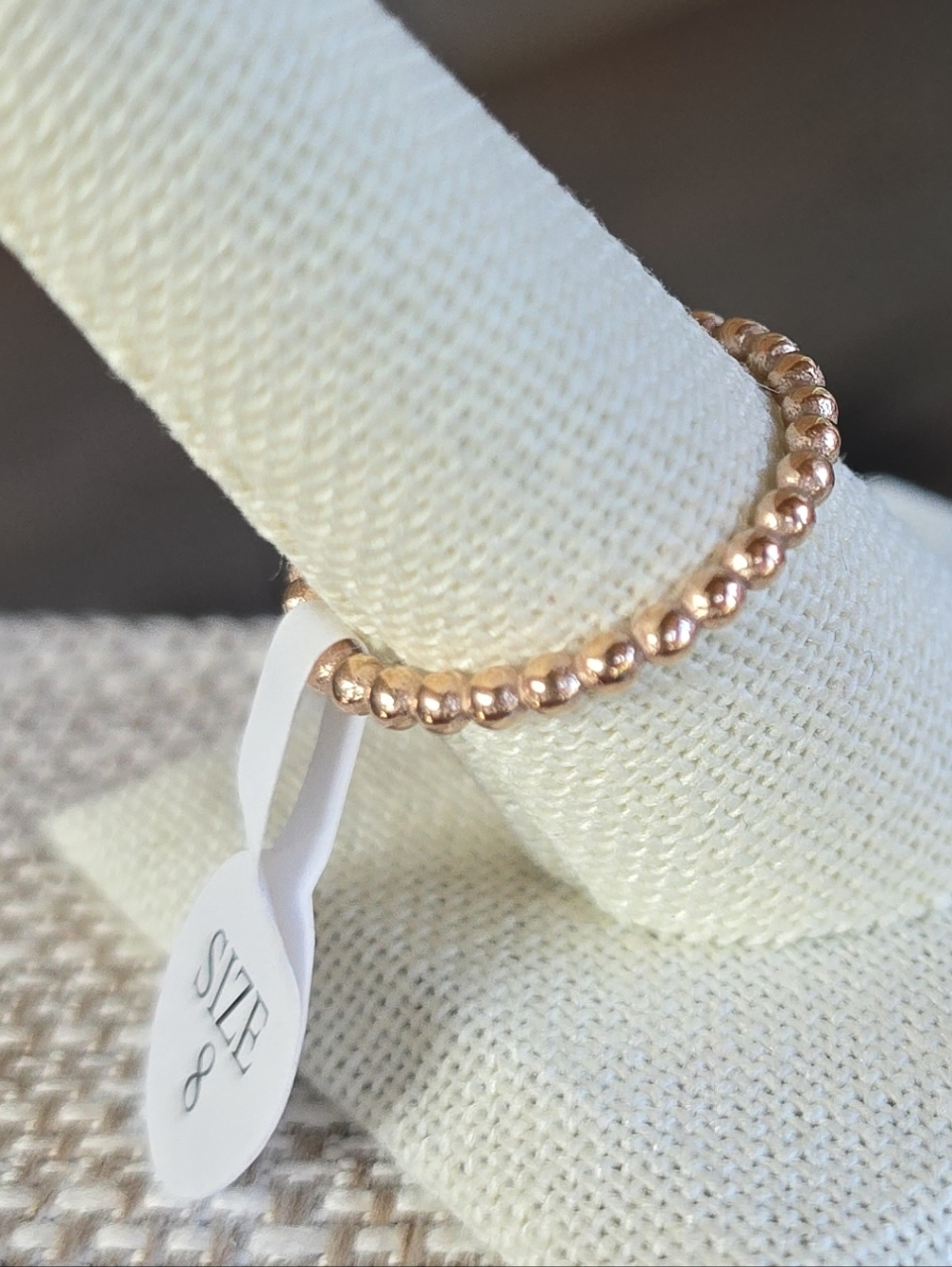 NWT 18K PVD Rose Gold Beaded Band Stackable Ring - Size 8